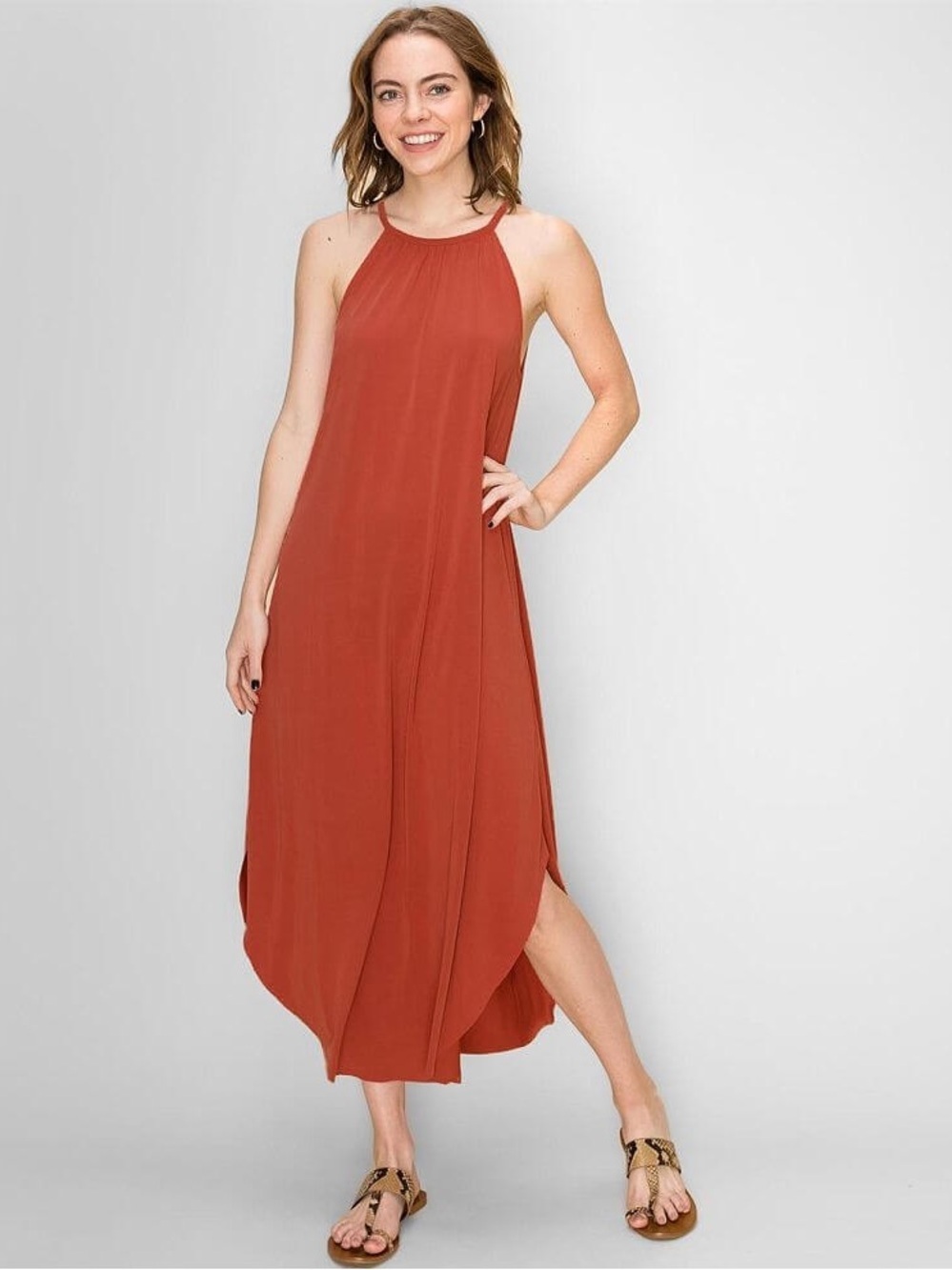 🌺Double Zero Terra Cotta High Neck Maxi Dress